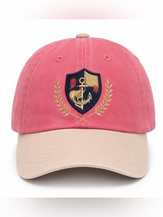 Free People Pink Nautical Anchor Baseball Cap Embroidered Cotton Hat NWT